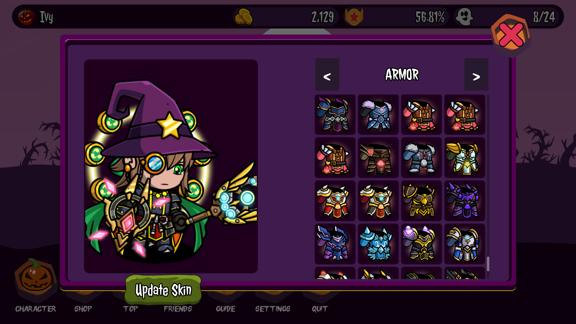 A screenshot of spooky night, a werewolf one night based game. The screenshot shows the character customization of spooky night