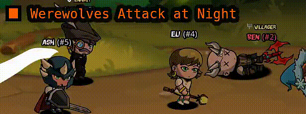 an animated gif showing a wolf attacking a villager at night in the social deduction game spooky night